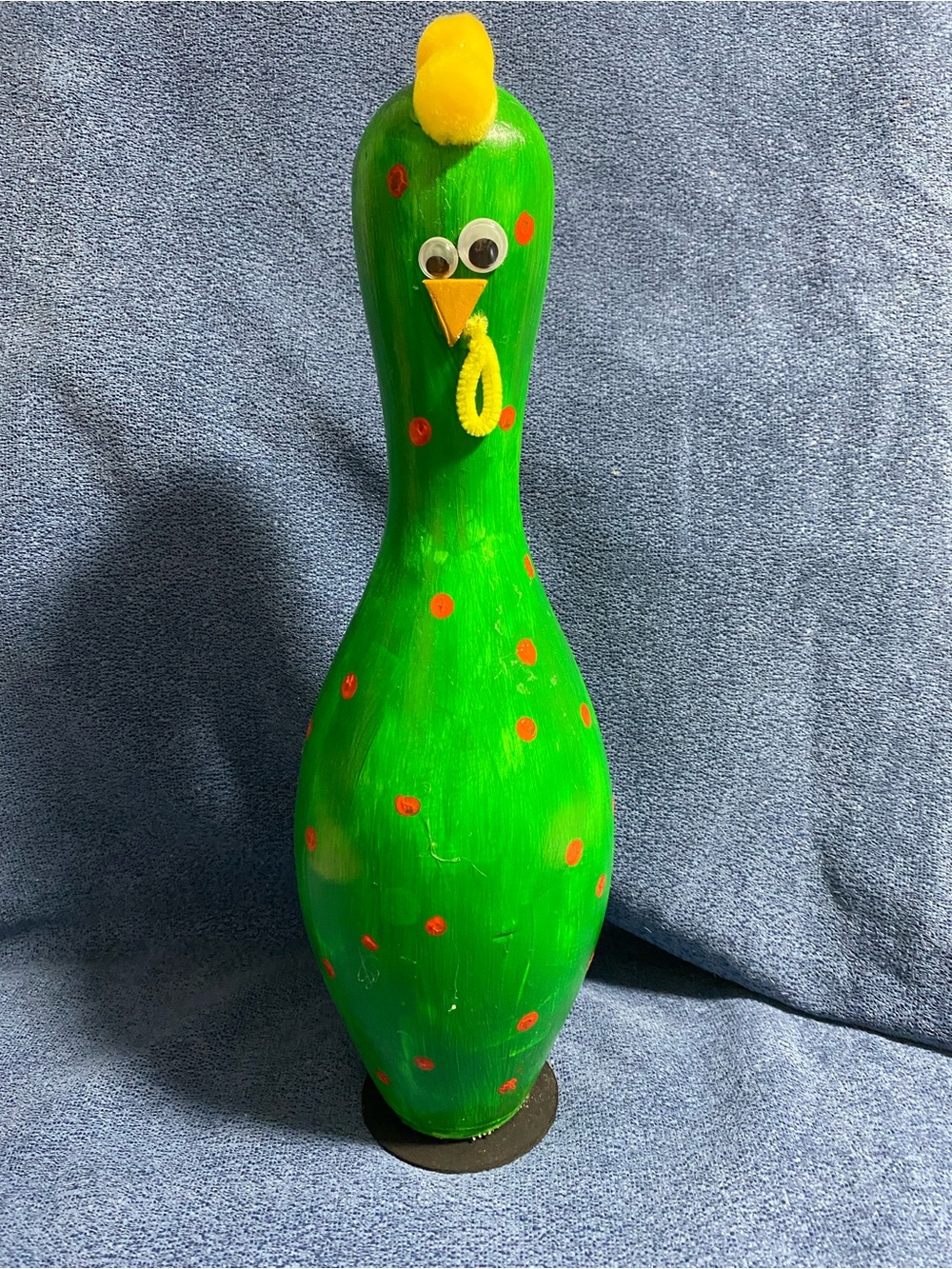 Hand-Painted Green Polka Dot Bowling Pin Decor